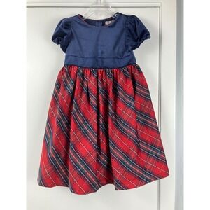 Girls Navy Velvet Plaid RL Holiday Taffeta Tulle layered Dress Sz 6